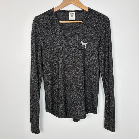 PINK Victoria's Secret Other - PINK Victoria's Secret Womens Long Sleeve Sleepwear Top M Gray Glitter Dog Logo